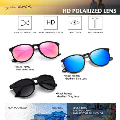 Sunglasses Womens Men Polarized UV Protection Trendy Vintage Retro round Mirrored Lens Sunglasses for Women