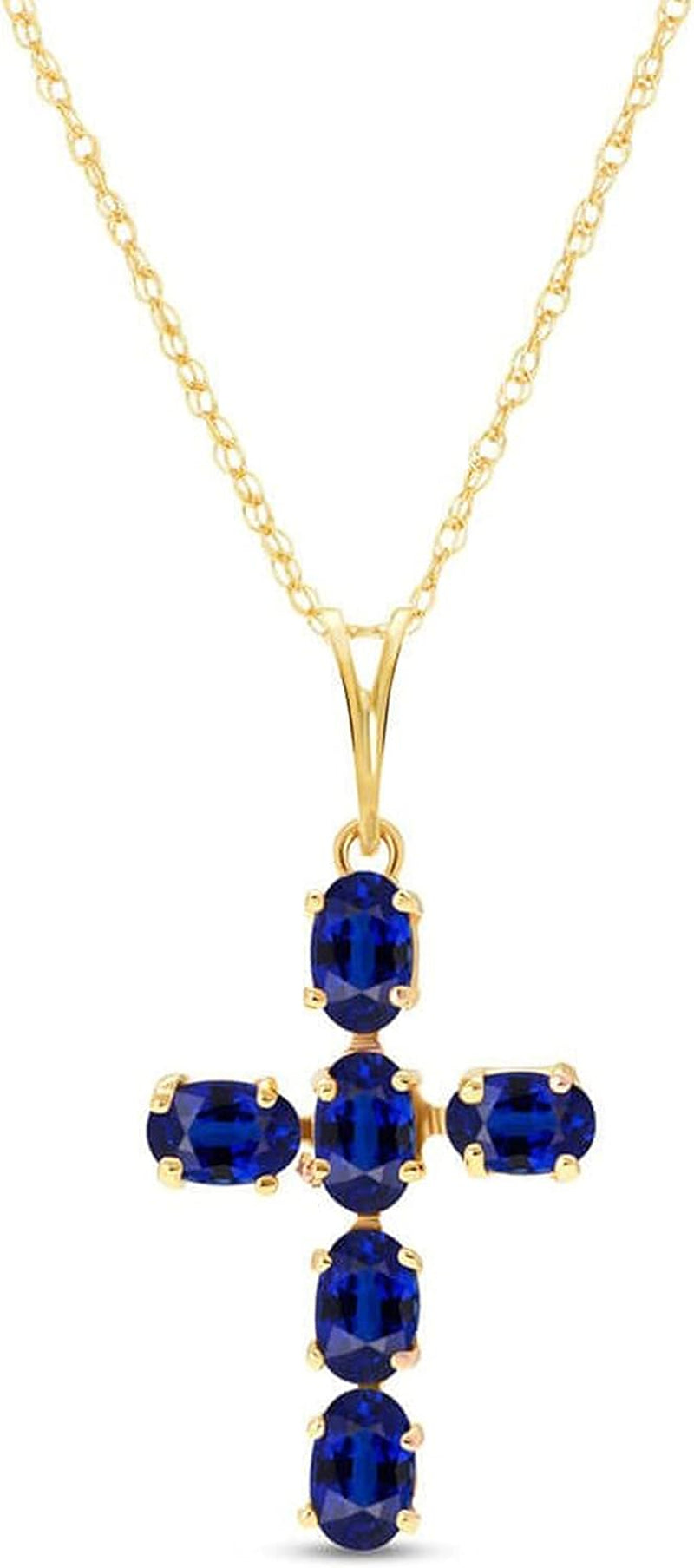 14K Gold Natural Sapphire Cross Pendant Necklace