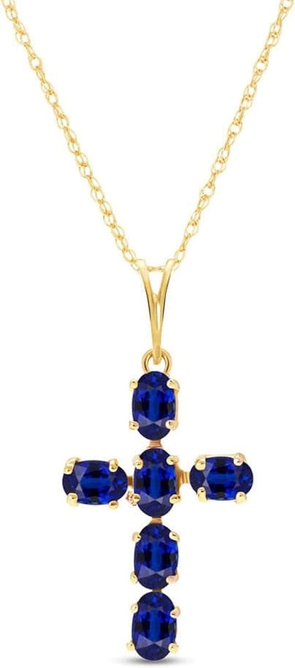 14K Gold Natural Sapphire Cross Pendant Necklace