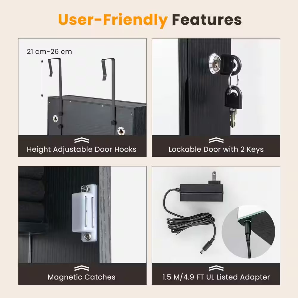 Door Wall Mount Touch Screen LED Light Mirrored Jewelry Box Cabinet Storage Lockable