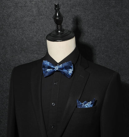 Bow Ties for Men Floral Bowties Mens Self Tie Bow Tie Handkerchief Jacquard Woven Bowtie Pocket Square Set
