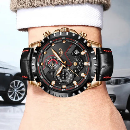 LIGE Mens Watches Top Brand Luxury Quartz Gold Watch Men Casual Leather Military Waterproof Sport Wrist Watch Male Fashion Clock