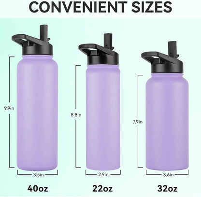 Insulated Water Bottle, 22 Oz Vacuum Insulated Stainless Steel Reusable Sports Bottle with Straw Lid & Spout Lid for Travel, Camping, Bike, Leakproof, Purple, 1 Pack