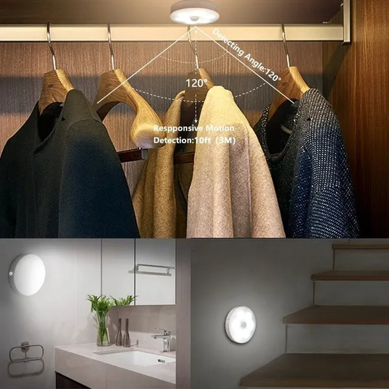 Rechargeable USB Motion Sensor Night Light Smart Motion Detection LED Closet Cabinet Lights LED Emergency Recharging Lights for Bedroom Kitchen Hallways Bathroom for Halloween Christmas Birthday Family Party Making Atmosphere Lights (1/2/3/6 Pack)