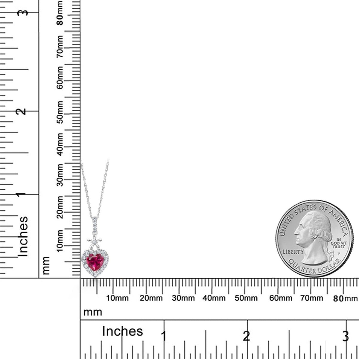 10K White Gold Red Created Ruby and White Lab Grown Diamond Pendant Necklace for Women (0.71 Cttw, Heart Shape 5MM, with 18 Inch Chain)