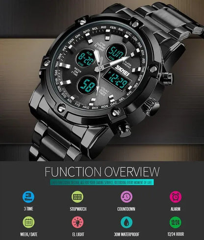Fashion SKMEI 1389 Top Luxury Brand Stainless Steel Strap Wrist Watch Sport Countdown Watches