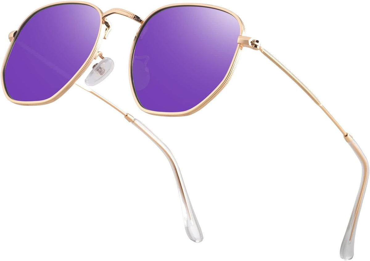 Hipster Hexagonal Polarized Sunglasses Men Women Geometric Square Small Vintage Metal Frame Retro Shade Glasses