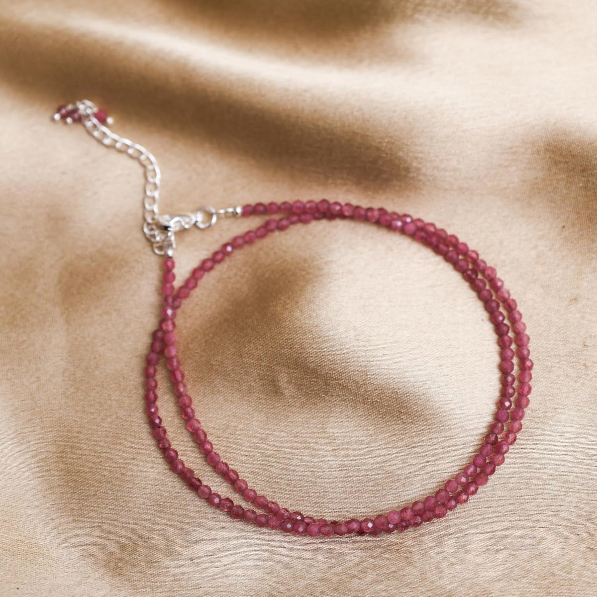 Gempires Pink Tourmaline Beaded Necklace Pink Crystal Gemstone Jewelry Hypoallergenic 18 Inch Silver Plated Handmade October Birthstone Necklace for Women