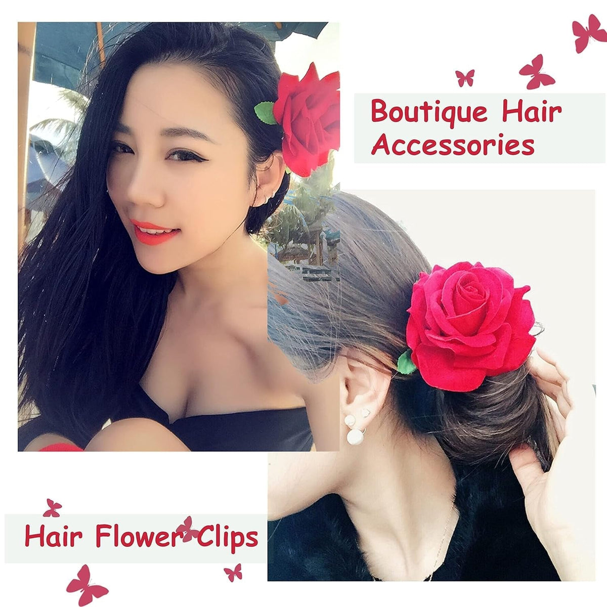 Hair Flower Clips Brooch Boutique Hair Accessories Bohemia Hairpins for Women Girls (ST Red)