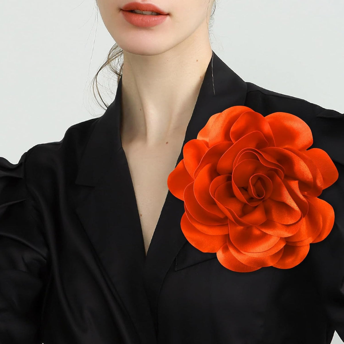 7.5In Extra Large Rose Brooch Exquisite Shiny Satin Camellia Brooch Oversized Flower Brooch Lapel Pin,Suitable for Women Dance Banquet Wedding Hair Clothing Accessories
