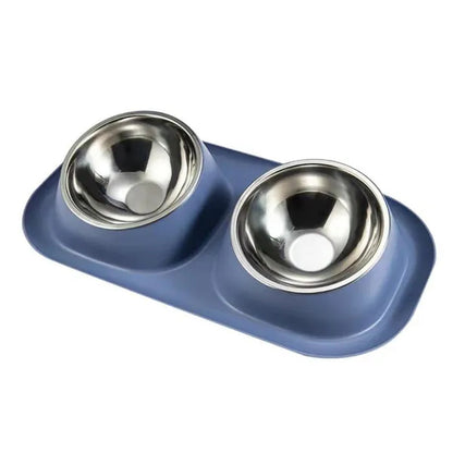Double Dog Bowls Pet Cat Feeding Stainless Steel Water Food Bowls Feeder Tilted Elevated Cat Bowl Dispenser Pet Accessories