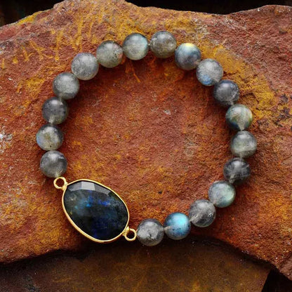 High End Women Bracelets Labradorite Stretch Bracelets Natural Stone Charm Elastic Statement Bracelet Jewelry laboratory