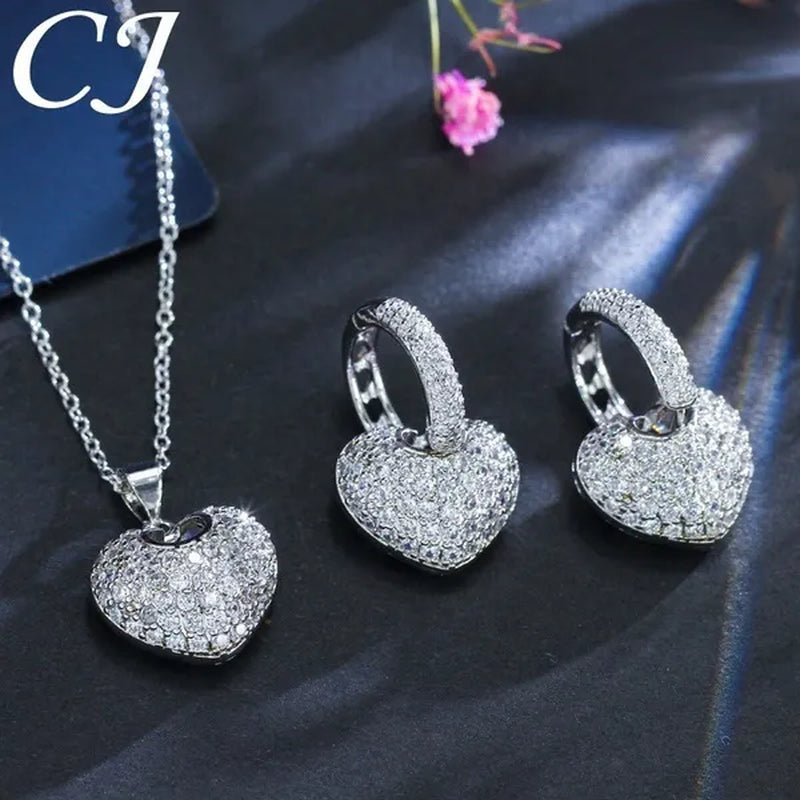 CANDICE Gorgeous Party Jewelry Set Full Micro Pave Tiny Cubic Zirconia Rose Gold Plated Love Heart Pendant Necklace Earrings For Women Gift