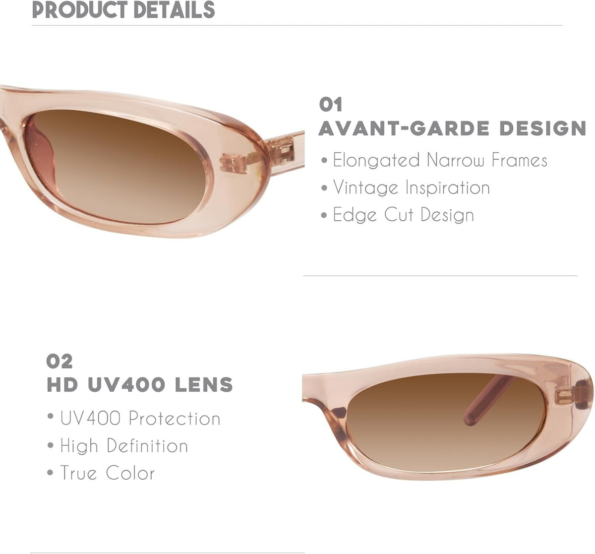 Elongated Narrow Cat Eye Sunglasses for Women MS52357