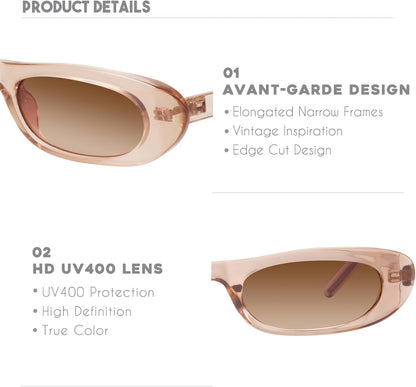 Elongated Narrow Cat Eye Sunglasses for Women MS52357