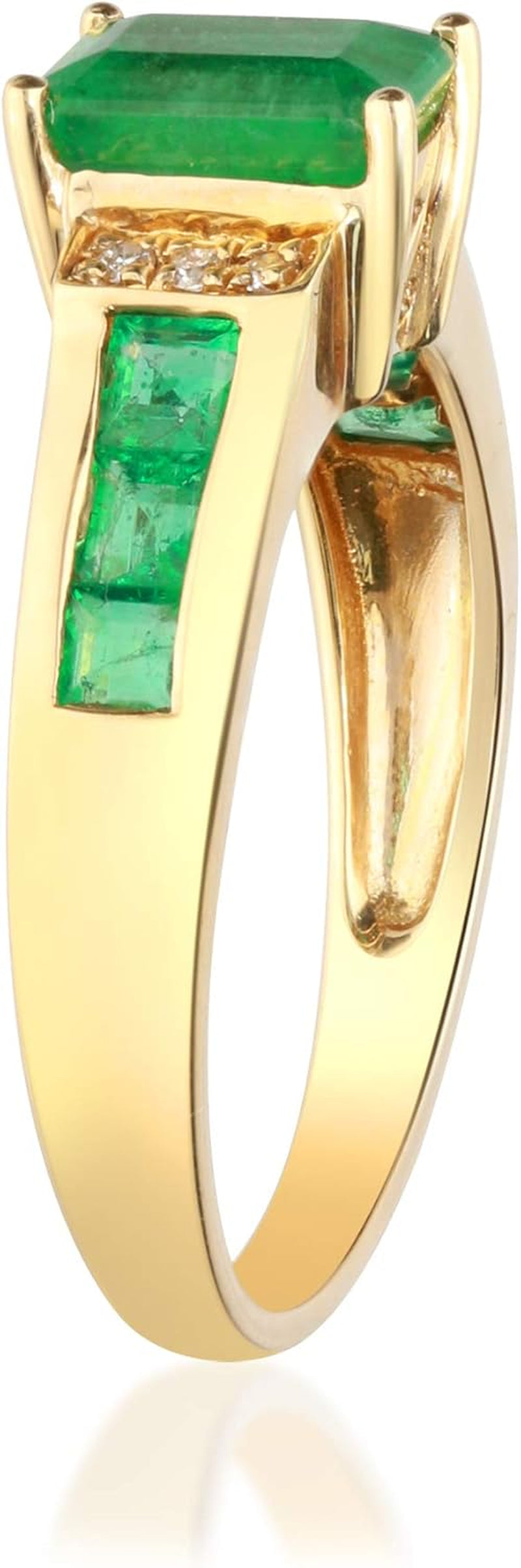 10K Yellow Gold Natural Zambian Emerald Ring with Natural Diamonds for Women | Ethically, Authentically & Organically Sourced Emerald-Shape & Square-Cut Emerald Hand-Crafted Jewelry for Her | Emerald Ring for Women.