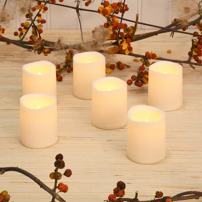 LED Amber Battery Operated Mini Pillar Candles Set of 6