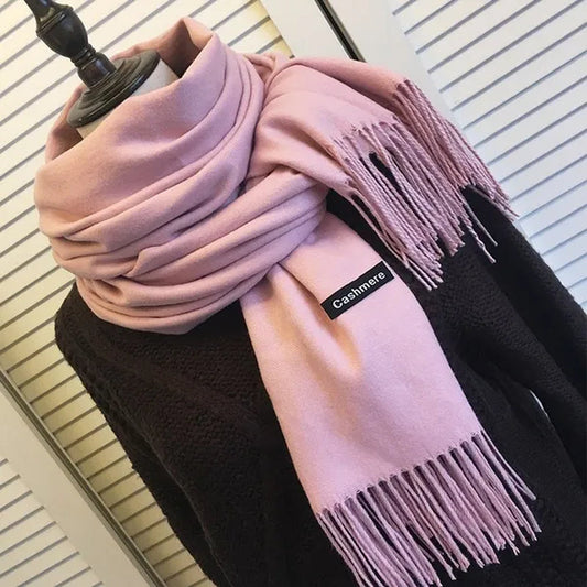 12 Colors Fashion Women Solid Color Simulated Cashmere Scarves with Tassel Lady Autumn Winter Keep Warm Thick Section Long Scarf Female Shawl  Christmas Gifts