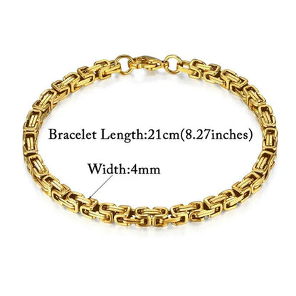 Mens Stainless Steel Bracelet Box Byzantine Chain ,Unisex 4MM 18K Gold / Silver Plated Jewelry