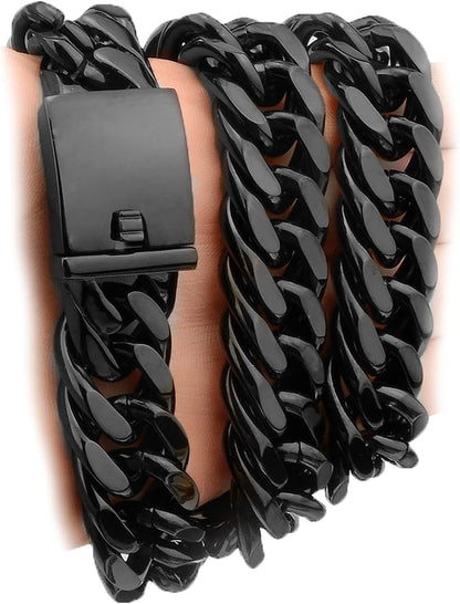 Chunky Mens Black Necklace Stainless Steel Curb Cuban Link Miami Chain Heavy Black Mens Choker