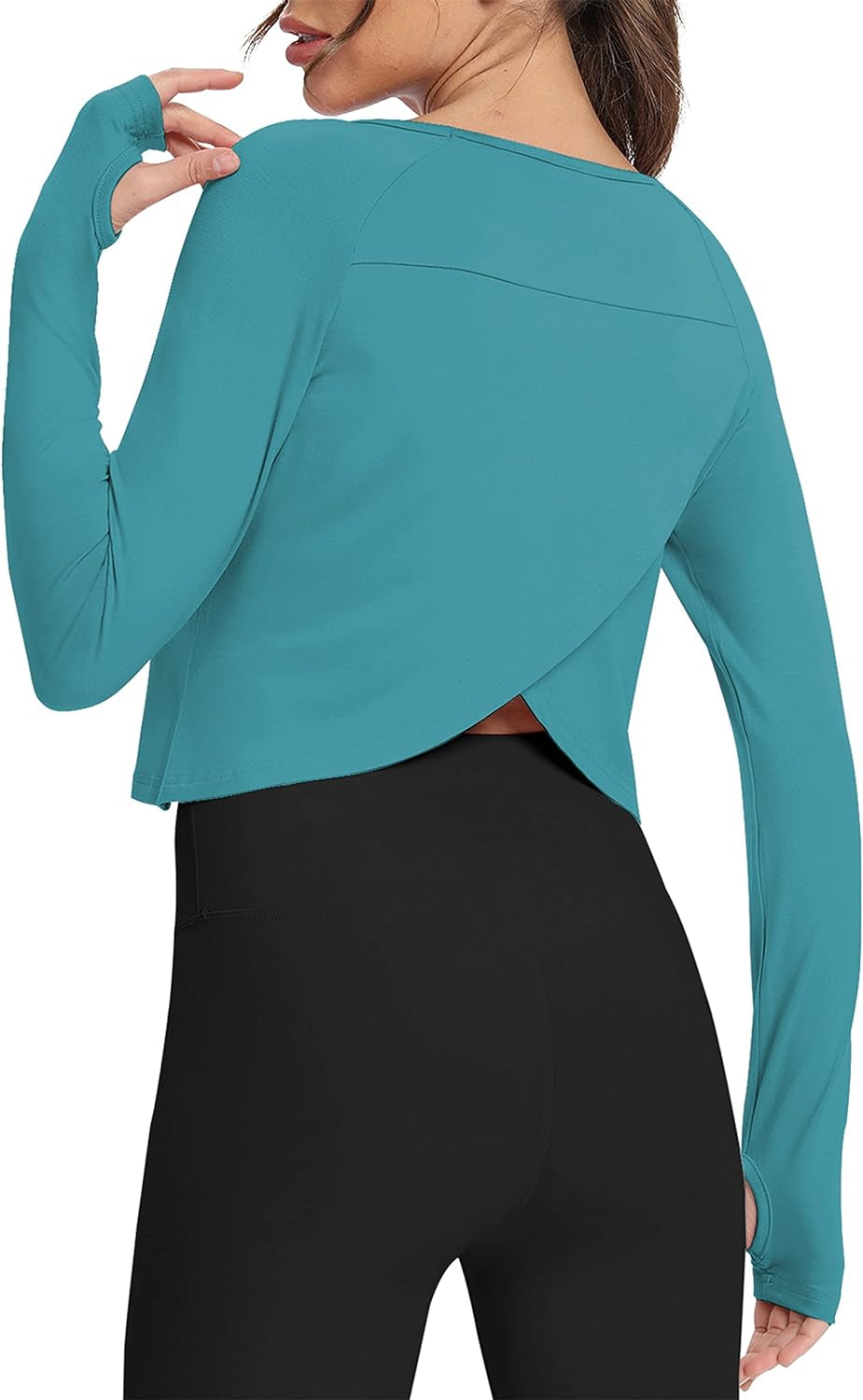 Long Sleeve Athletic Workout Shirts Sports Yoga Gym Crop Tops for Women