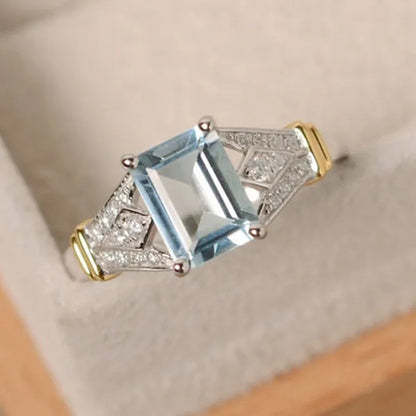 Dazzling Natural Alexandrite Diamond & Aquamarine Two Tone 925 Sterling Silver Engagement Wedding Ring for Women