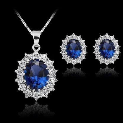Fashion Silver Filled Blue Sapphire Crystal Christmas Jewelry Sets Snowflake Necklace Earrings