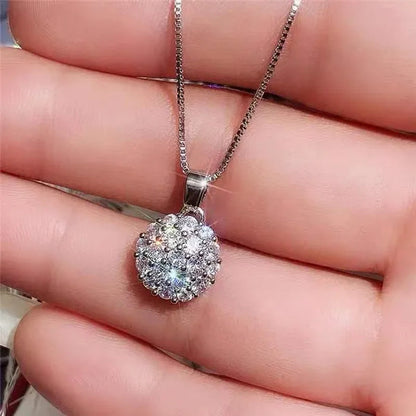 Exquisite Micro Pave Cubic Zirconia Round Crystal Ball Pendant Necklace for Women Anniversary Gift