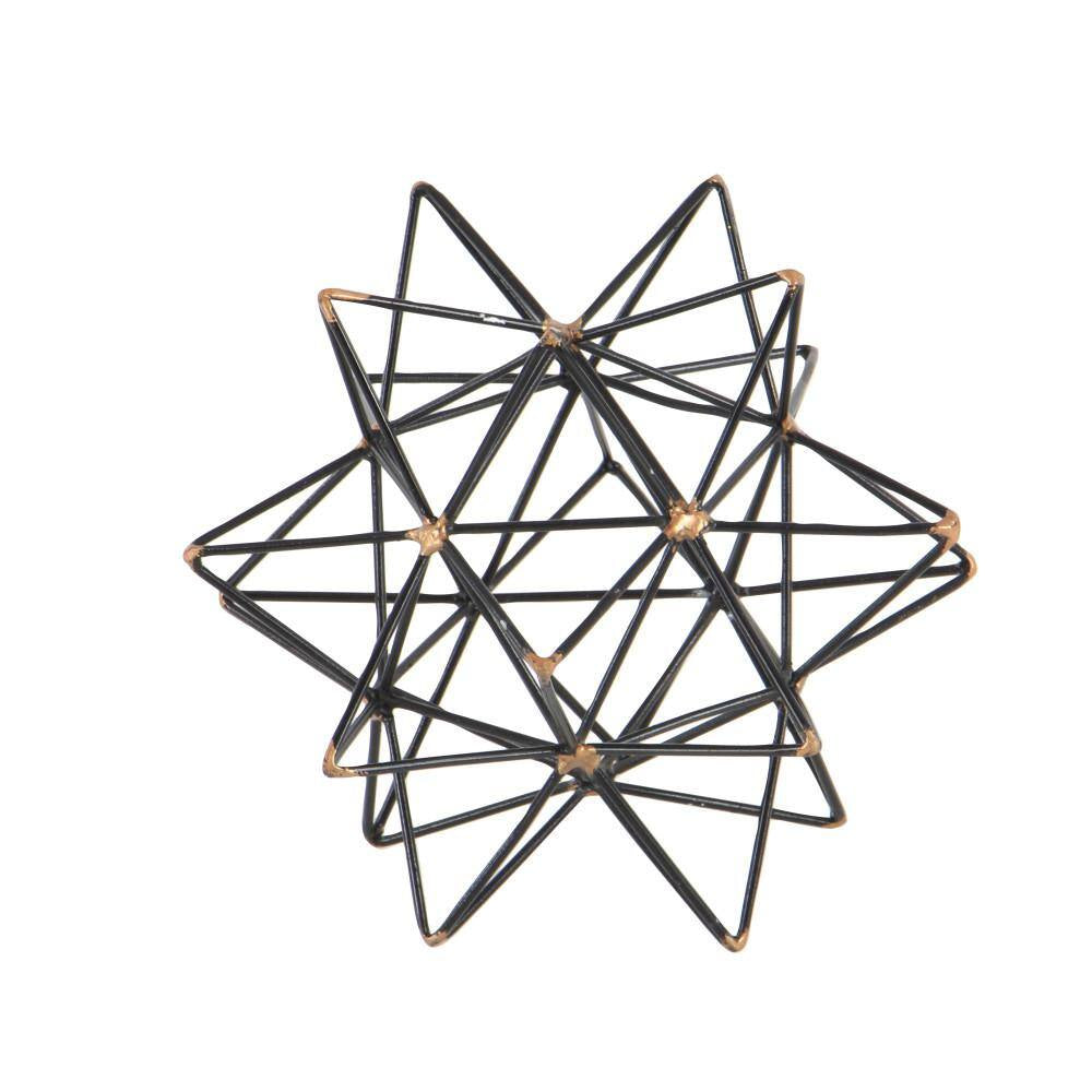 7 In. X 7 In. Black Metal Geometric Sculpture with Gold Accents
