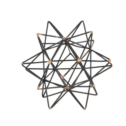 7 In. X 7 In. Black Metal Geometric Sculpture with Gold Accents