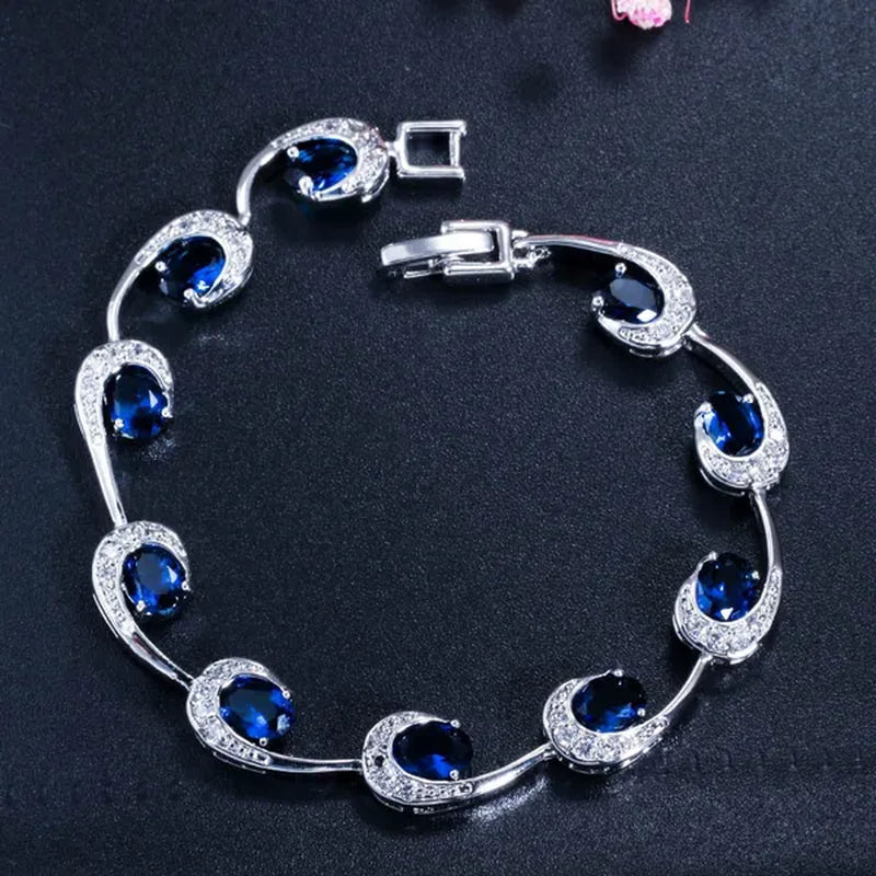 CANDICE Hot Sale Silver Hand Jewelry Classic Oval Red Crystal White Zircon Peacock Tennis Bracelet Bangle for Women Gift 18cm