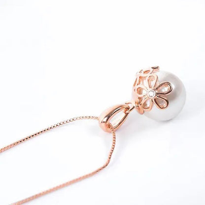 Crystal Wedding Jewelry Set Bride Rose Gold Crystal Faux Pearl Pendant Necklace Earrings