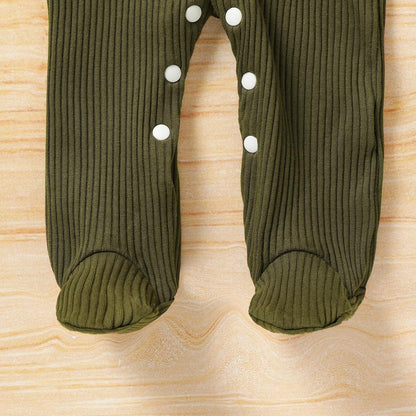 Newborn Infant Baby Boy Coming Homing Clothes Letter Print Button Knit Footed Romper Jumpsuit Hat Bibs 3Pcs Outfit