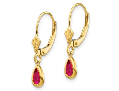 1.00 Carat (ctw) Ruby Dangle Leverback Earrings in 14K Yellow Gold