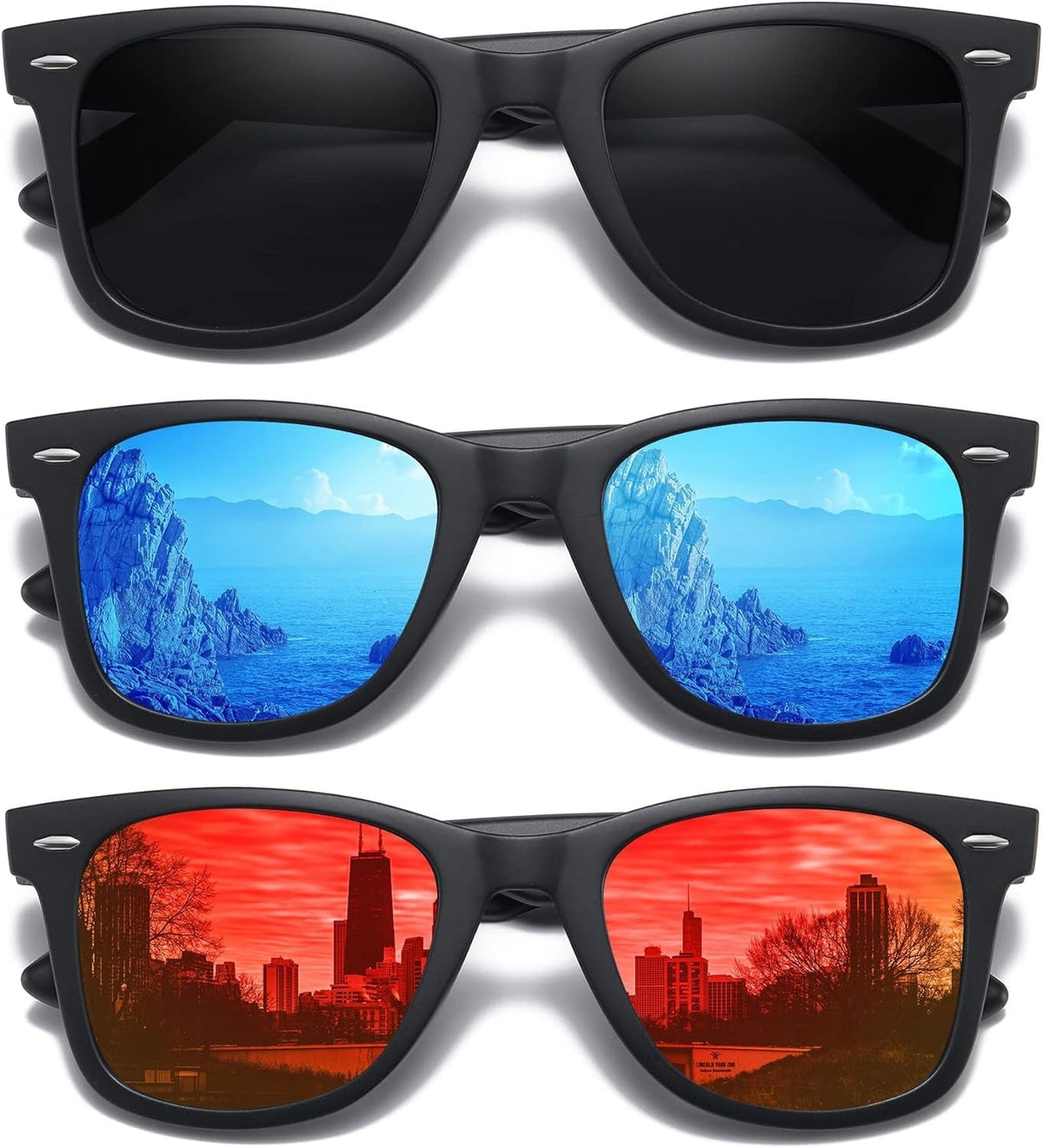 Retro Polarized Sunglasses for Women Men Classic Mirror Lens Driving Trendy Sun Glasses UV Protection (3 Pack)