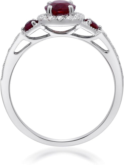 14K White Gold Mozambique Genuine Ruby Ring with Diamonds for Women | Ethically, Authentically & Organically Sourced (Oval-Cut) Shaped Ruby Hand-Crafted Jewelry for Her | Ruby Ring for Women