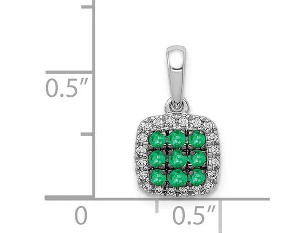 1/6 Carat (ctw) Natural Cluster Emerald Halo Pendant Necklace in 14K White Gold with Chain and Accent Diamonds