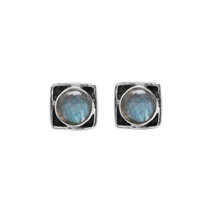Labradorite Stone Stud Earring, 925 Sterling Silver Stud Earrings for Women Girls, Natural Gemstone Stud Earring, round Stone Stud Earrings, Gift Jewelry for Her