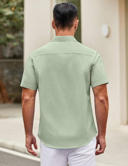 Mens Short Sleeve Casual Button down Shirts Summer Untucked Dress Shirts with Pocket