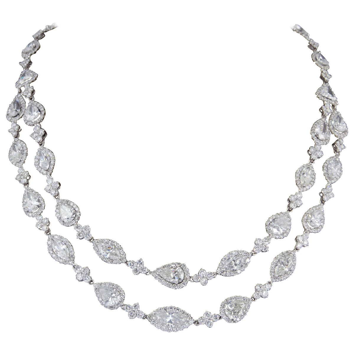 Luxury 48.07 Carat Two Row Multi Shape Diamond Necklace