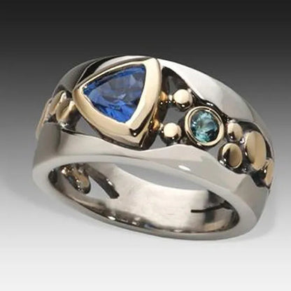 Fashion Vintage 925 Silver Plated Hollow Out Two Tone Sapphire Ring for Women Party Anniversary Gift