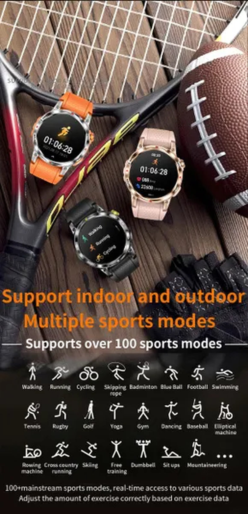 LIGE GPS 100+ Sport Modes Smart Watch Men Compass Military With LED Flashlight Bluetooth Call Sport Tracker IP68 Waterproof Smartwatch For Women Android IOS