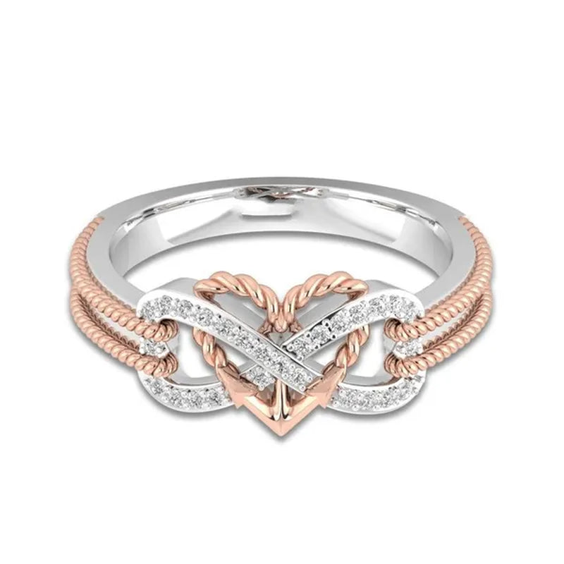 High Quality Exquisite Two Tone Plated Rose Gold / Black Filled 925 Sterling Silver Rings for Women Natural White Sapphire Diamond Ring Bride Princess Wedding Engagement Heart Ring