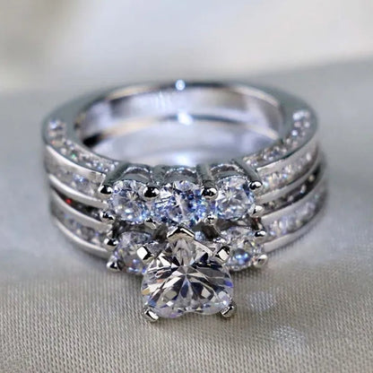 2020 Romantic Couple Jewelry Men's 316 Stainless Steel Double Row Zircon Ring And Ladies Heart Ring Set Couple Ring Bride Wedding Engagement Jewelry(Include: man ring or woman ring)