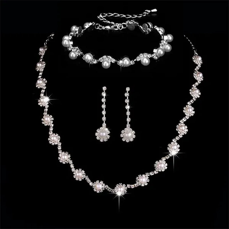 Women's Jewelry Set Rhinestone Crystal Bride Statement Choker Necklace Tiara Crown Link Bangle Bracelet Teardrop Dangle Earrings Set for Wedding Party Silver Plated White Crystal Necklace Earrings Bracelet
