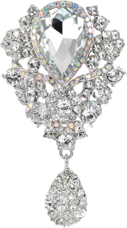 Women'S Austrian Crystal Bouquet Flower Teardrop Large Gorgeous Brooch Pin