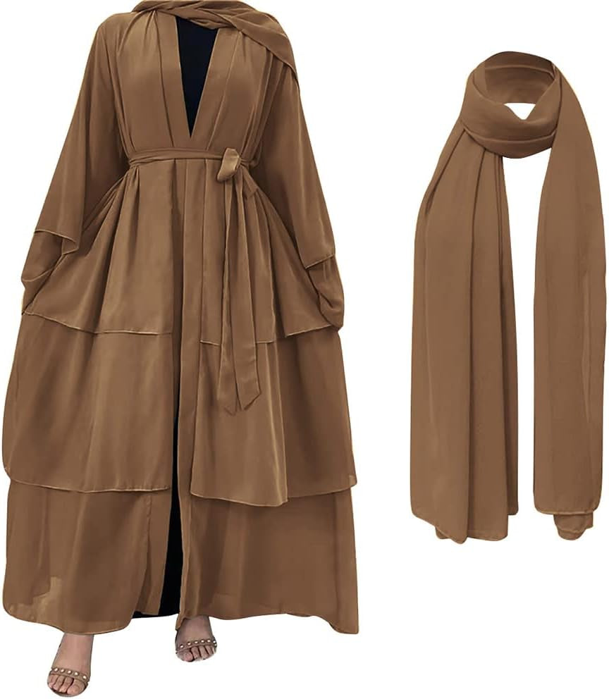 Muslim Abaya Dress for Women - Long Sleeve Islamic Dubai Abaya Cardigan Robe - Middle East Prayer Dress with Hijab