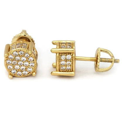 Mens 14K Gold Plated ICED Cz Micropave Earring Stud Round w/ Fully CZ Watch
