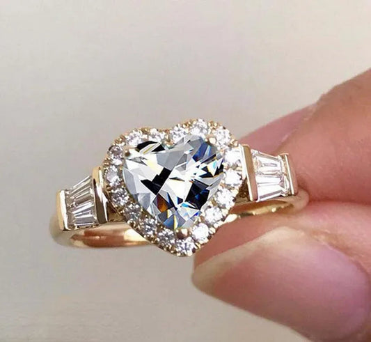 4 colors elegant and noble fashion heart-shaped zirconia ring sea blue heart-shaped inlaid ladder zirconia ring engagement wedding anniversary banquet birthday Christmas gift romantic bride wedding eternal jewelry ring (size 5-12)