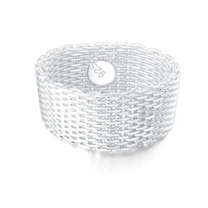 Charm 925 Sterling Silver Bangle Rings Earrings Bracelets Jewelry Set Hot Fine Weave Net Fashion Party Gifts